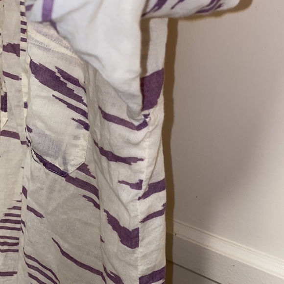 BDG Small Button Up Long Sleeve Shirt Cream Purple - Picture 7 of 8